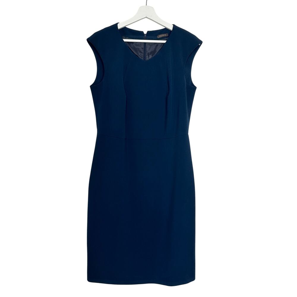 Peserico V-Neck Sheath Dress in Inkwell Navy Blue